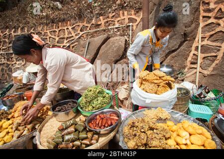Food market in Shwe Oo Min Pagoda area, Pindaya village, state of Shan, Myanmar, Asia Stock Photo