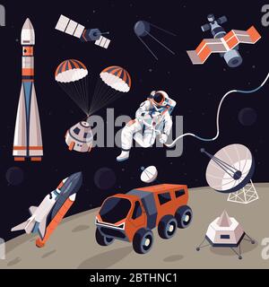 Cosmos outer space exploration, astronomy science and equipment Stock Vector