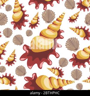 Shells and clams of sea or ocean seamless pattern Stock Vector