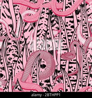 Funny print for clothes. Cute ethnic pattern. T-shirt design. Vector illustration. Ready-made textile design. Seamless pattern. Snakes Stock Vector