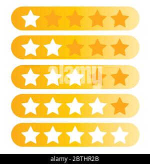 Five star rating icon vector illustration isolated on white background.Set of  white stars. Stock Vector