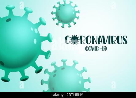 Coronavirus covid-19 green vector banner template. Coronavirus covid-19 text in empty space with sars ncov global disease. Vector illustration. Stock Vector