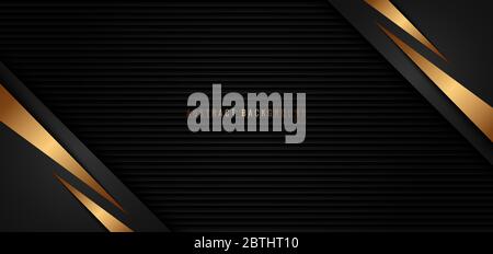 Banner web template gold stripes triangle diagonal on black background and texture. Luxury style. Vector illustration Stock Vector