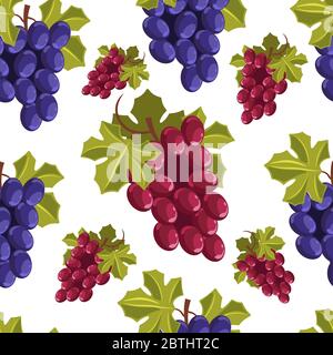 Ripe grapes bunches, vegetarian fruits seamless pattern vector Stock Vector