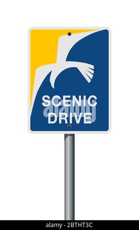 Vector illustration of the Scenic Drive San Diego road sign on metallic post Stock Vector