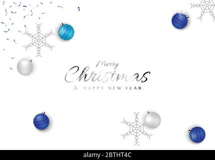 Minimal Christmas Background design with blue ball and snowflake. Christmas headers, website, poster, greeting cards. Stock Vector