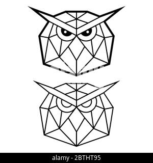 Geometric owl head vector design, polygonal animal pattern, bird line art abstract minimalist decoration Stock Vector