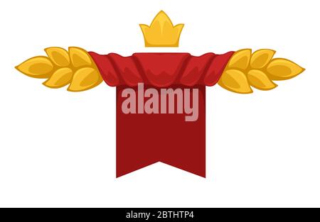 Empty banner with red curtain crown and leaves Stock Vector
