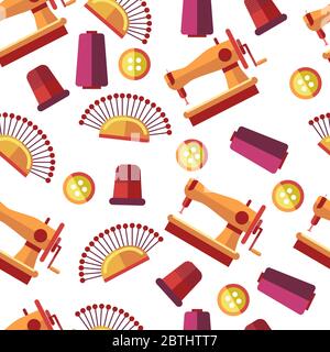 Sewing machine, needles and pins seamless pattern vector Stock Vector