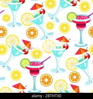 Cocktails with straws and citrus slice seamless pattern Stock Vector