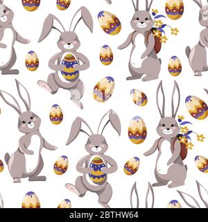 Easter bunny dancing with egg seamless pattern vector Stock Vector