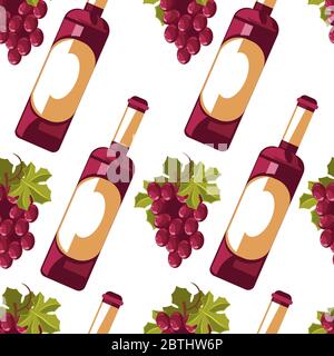 Bottle of wine and grapes seamless pattern vector Stock Vector