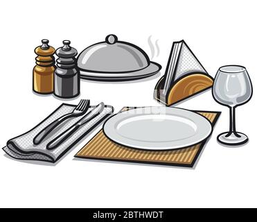 illustration of the cutlery and tableware for dinner Stock Vector
