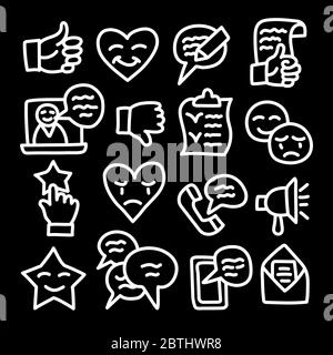 Set of Testimonials Related Vector Line Icons. Contains Icons as Customer Relationship Management, Feedback, Review and Emotion symbols Stock Vector