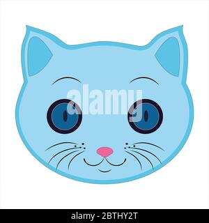 Flat drawing of a cat. An Emoji The face of a blue cat. Signs and symbols of the cat .Illustration Stock Photo