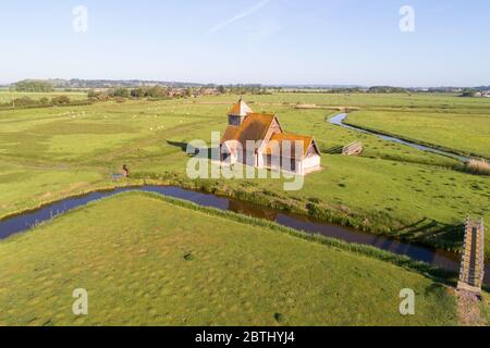 aerial view of St Thomas a Becket church at  Fairfield in the Romney march kent Stock Photo