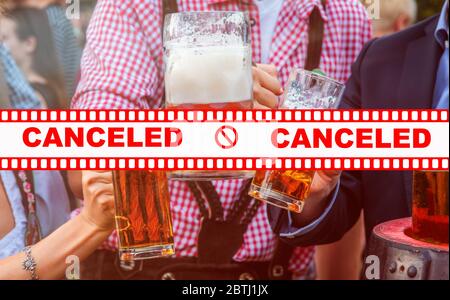 Information Canceled events, party’s, Munich beer festival, music festivals with event background. Pandemic outbreak concept.