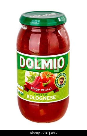Dolmio Bolognese sauce, Dolmio sauce, Dolmio Bolognese sauce jar, Dolmio, Bolognese sauce, jar, spicy chilli sauce, dolmio Bolognese sauce jar, food, Stock Photo