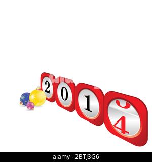 dial 2014 with christmas balls color art vector illustration Stock Vector