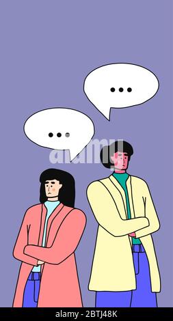 Sad man and woman do not understand each other. Married couple is talking. Vector character. Illustration cartoon Stock Vector