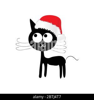 funny and cute cat with red christmas hat vector illustration Stock Vector