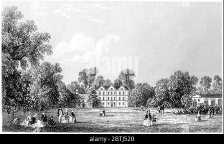 An engraving of Kew Palace scanned at high resolution from a book printed in 1851. This image is believed to be free of all copyright restrictions. Stock Photo