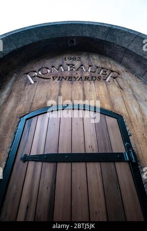 Rombauer Vineyards, Longtime family-owned winery offering by-appointment tastings & tours, plus a garden picnic area. Napa Valley, California. Stock Photo