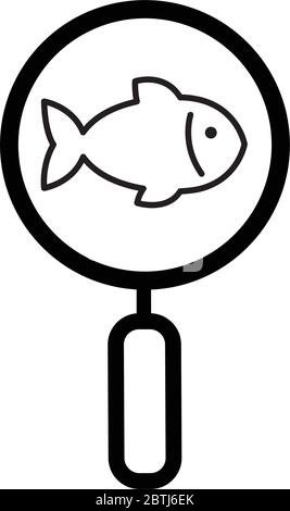 fish under the magnifying glass icon isolated Stock Vector