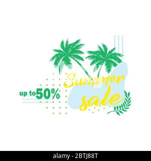 Palm leaf. Summer sale up to 50 per cent off. Web banner or poster for e-commerce, on-line cosmetics shop Stock Vector