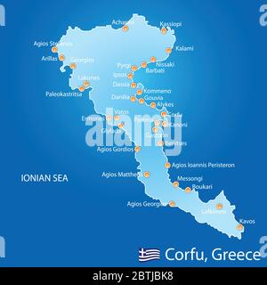 Island of Corfu in Greece on blue background Stock Vector