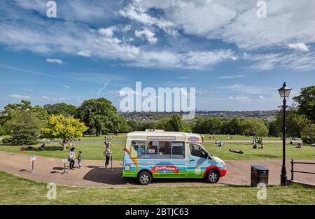 Ice cream van at Alexandra Park, North London during the Covid19 Pandemic in Spring 2020. Stock Photo