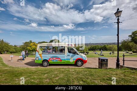 Ice cream van at Alexandra Park, North London during the Covid19 Pandemic in Spring 2020. Stock Photo