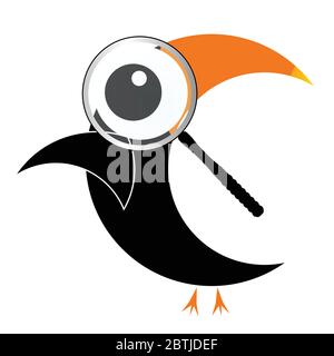 illustration of parrot with big eye on white Stock Vector