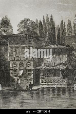 Ottoman Empire. Turkey. Constantinople (today Istanbul). Greek Priest's house, near Yeni-kuey, on the Bosphorus. Engraving by Lemaitre, Danvin and Lepetit. Historia de Turquia by Joseph Marie Jouannin (1783-1844) and Jules Van Gaver, 1840. Stock Photo