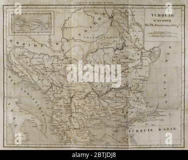 European Turkey map by Thunot Duvotenay. Historia de Turquia by Joseph Marie Jouannin (1783-1844) and Jules Van Gaver, 1840. Stock Photo