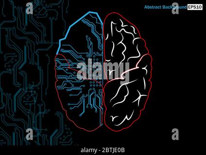 Vector brain with circuit board technology. Digital technology  concept. illustration vector design background Stock Vector