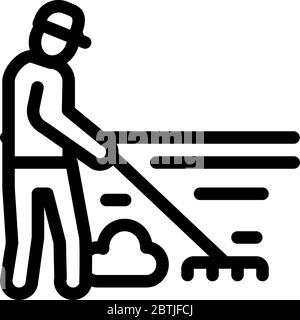 cleaning man with rake icon vector outline illustration Stock Vector