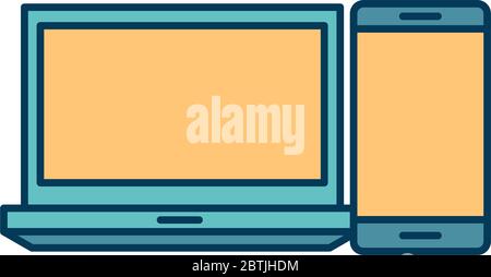 digital laptop and smartphone line and fill style icon vector design Stock Vector