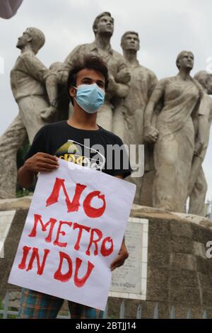 Dhaka, Bangladesh. 26th May, 2020. Bangladesh Student's Union member are standing on a protest against the metro rail station inside Dhaka University under Anti Terrorism Raju Memorial Sculpture at TSC at Dhaka University. (Photo by Md. Rakibul Hasan/Pacific Press) Credit: Pacific Press Agency/Alamy Live News Stock Photo