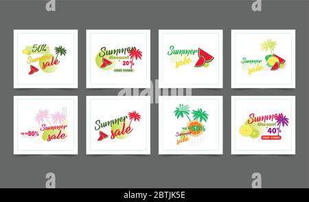 Hello summer sale instagram post pack Stock Vector