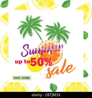 Stylish vector template Instagram post summer discount, low prices. Bright summer vector illustration. Stock Vector