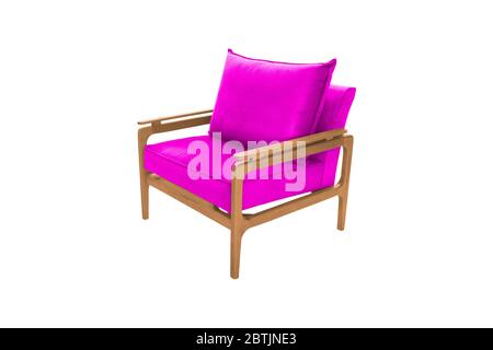 Pink armchair. Modern designer chair on white background. Texture chair. Stock Photo