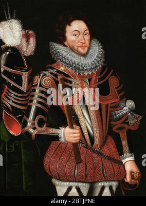 Francis Drake. Portrait of Sir Francis Drake (1540-1596), oil on panel by unknown artist, late 16th/early 17th century Stock Photo