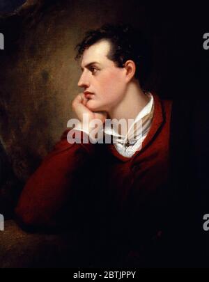 Portrait of Lord Byron by Richard Westall, oil on canvas, 1813. George Gordon Byron, 6th Baron Byron (1788-1824), was an English poet and a leading figure in the Romantic movement. Stock Photo