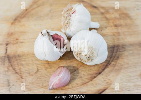 garlic on the wood table Stock Photo