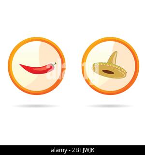 red chili peppers and sombrero vector illustration Stock Vector