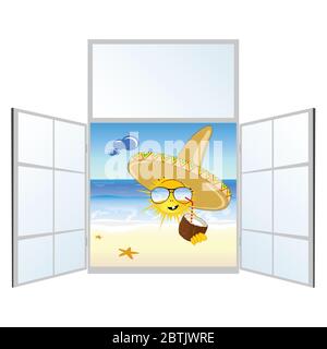 sun on the beach and window vector illustration Stock Vector