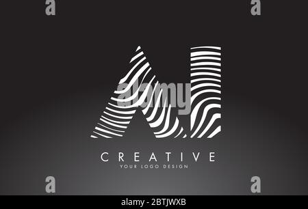 AI a i Letters Logo Design with Fingerprint, black and white wood or Zebra texture on a Black Background. Creative AI a i vector illustration with bla Stock Vector