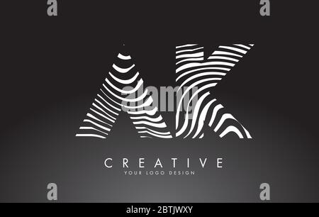 AK a k Letters Logo Design with Fingerprint, black and white wood or Zebra texture on a Black Background. Creative AK a k vector illustration with bla Stock Vector