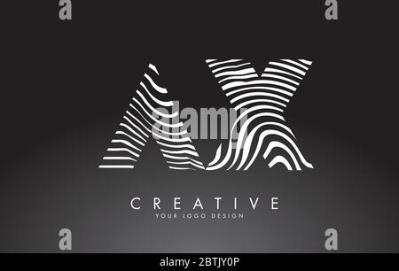 AX a x Letters Logo Design with Fingerprint, black and white wood or Zebra texture on a Black Background. Creative AX a x vector illustration with bla Stock Vector